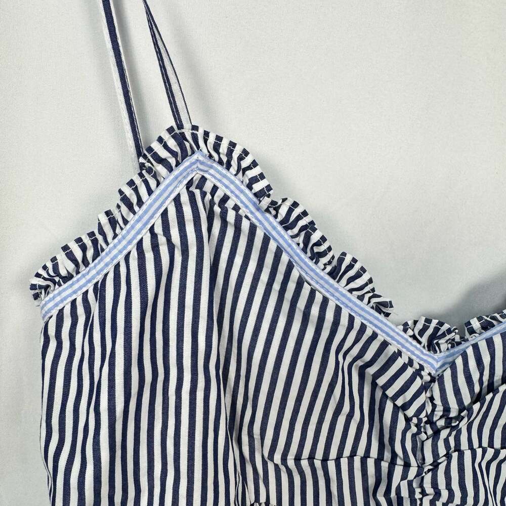 Zara TRF Blue and White Striped Ruffle Strap Peplum Camisole Top Size M - Picture 3 of 8